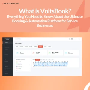 VoltsBook appointment booking dashboard on desktop and phone screens